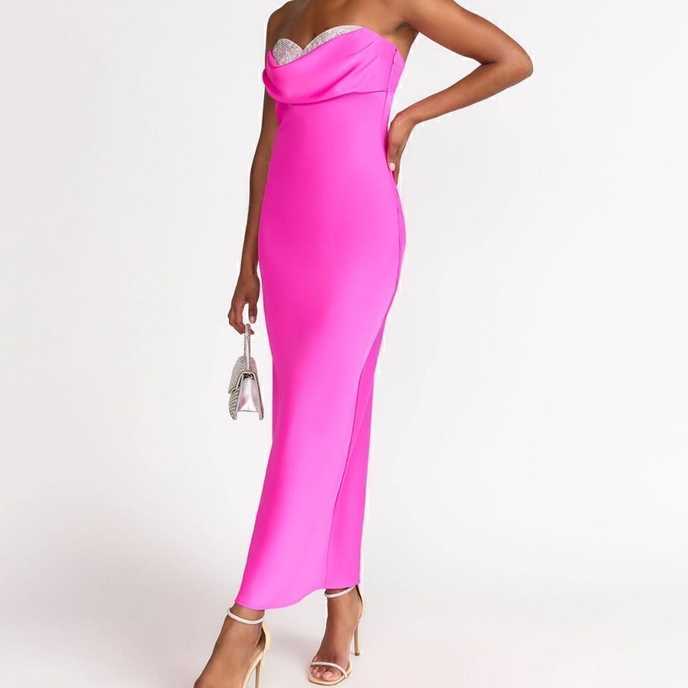 Lena Strapless Cowl Neck Satin Maxi Dress- Size Medium